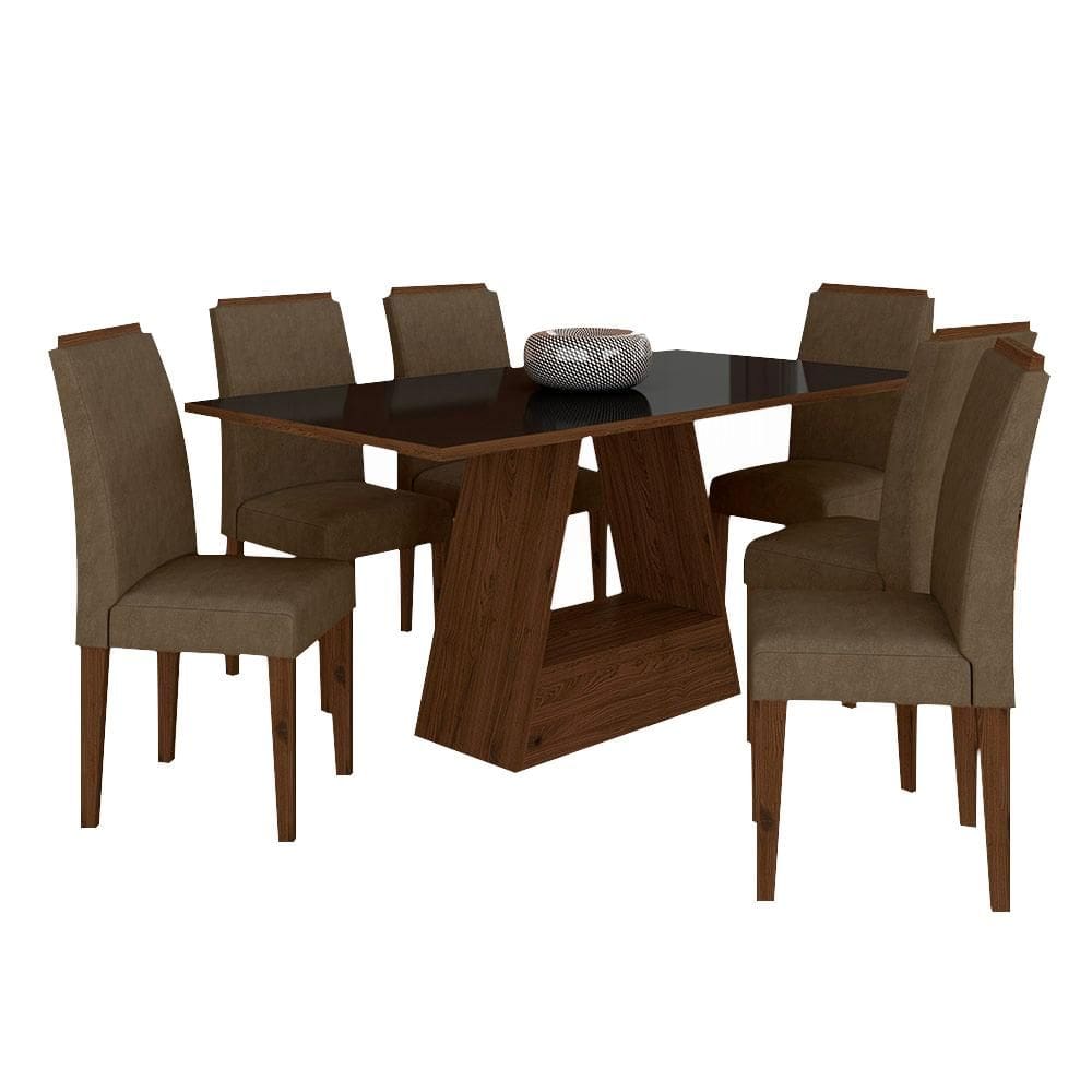 Mesa Com 6 Cadeiras Pierre 1,60 Imbuia/preto/capucc - Móveis Arapongas