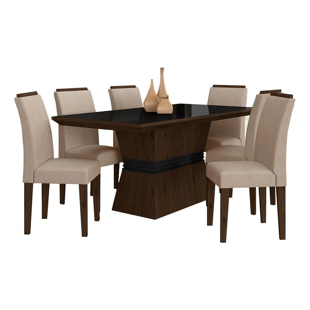 Mesa De Jantar 6 Cadeiras Gênova Imbuia/preto/bege - Móveis Arapongas