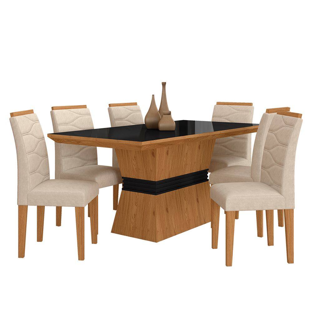 Sala De Jantar 6 Cadeiras Nazca Cinamomo/preto/bege - Móveis Arapongas