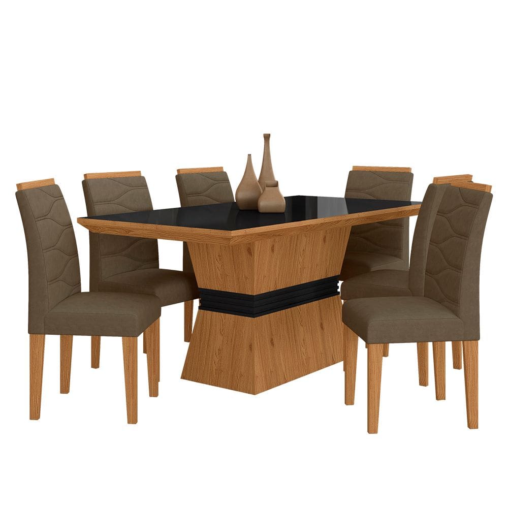 Sala De Jantar 6 Cadeiras Nazca Cinamomo/pret/capuc - Móveis Arapongas