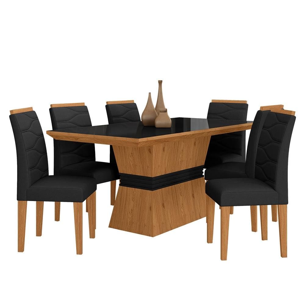 Sala De Jantar 6 Cadeiras Nazca Cinamomo/pret/preto - Móveis Arapongas