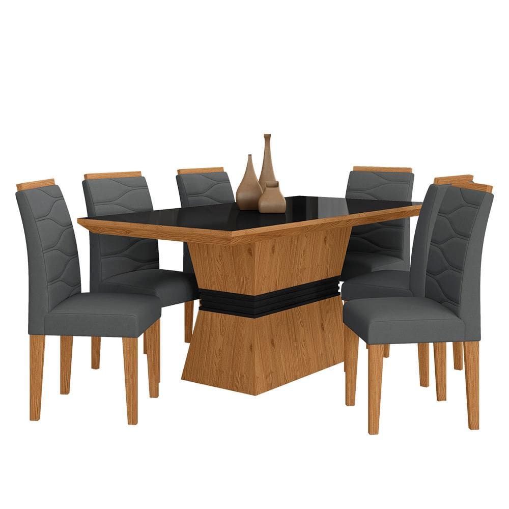 Sala De Jantar 6 Cadeiras Nazca Cinamomo/pret/cinza - Móveis Arapongas