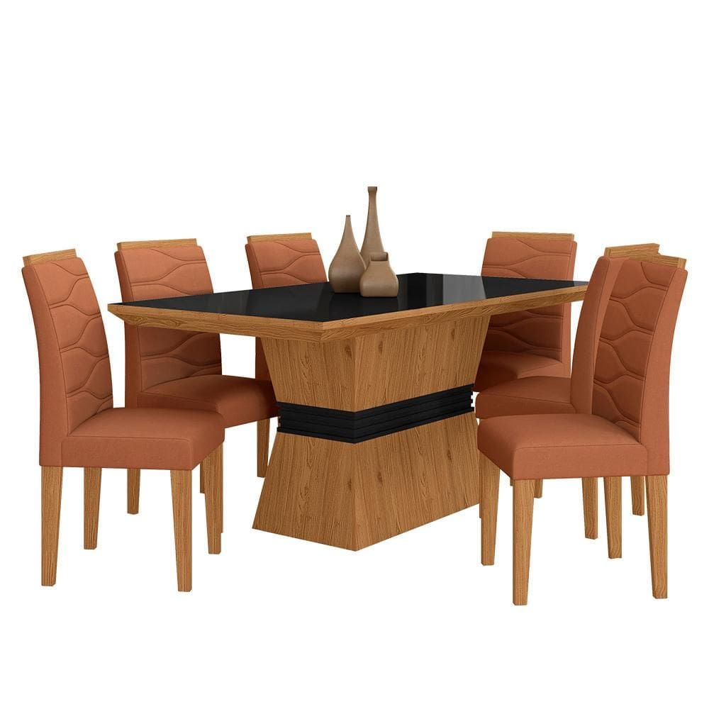 Sala De Jantar 6 Cadeiras Nazca Cinamom/pret/terrac - Móveis Arapongas