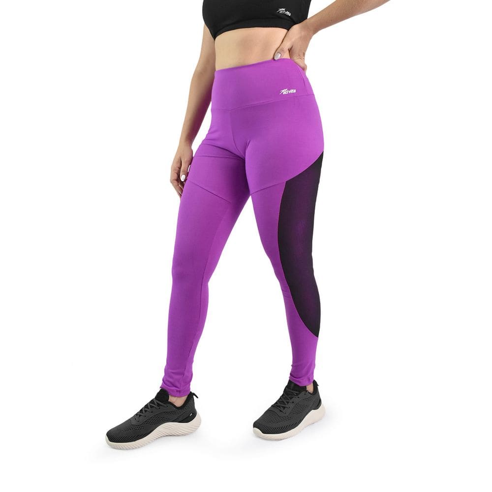 Calça Legging Feminina Activitta Esportiva Poliamida Fúcsia Preto
