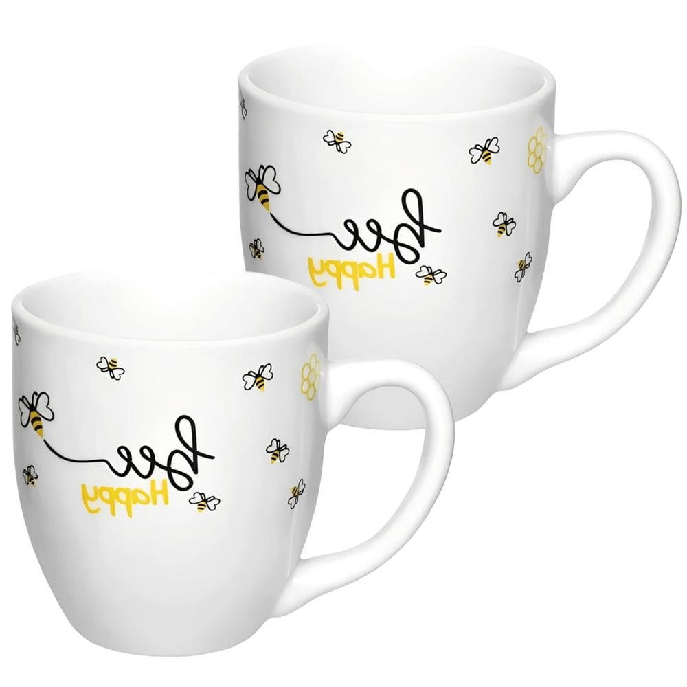 Jogo com 2 Caneca Bee Happy em Porcelana Branca 300ml