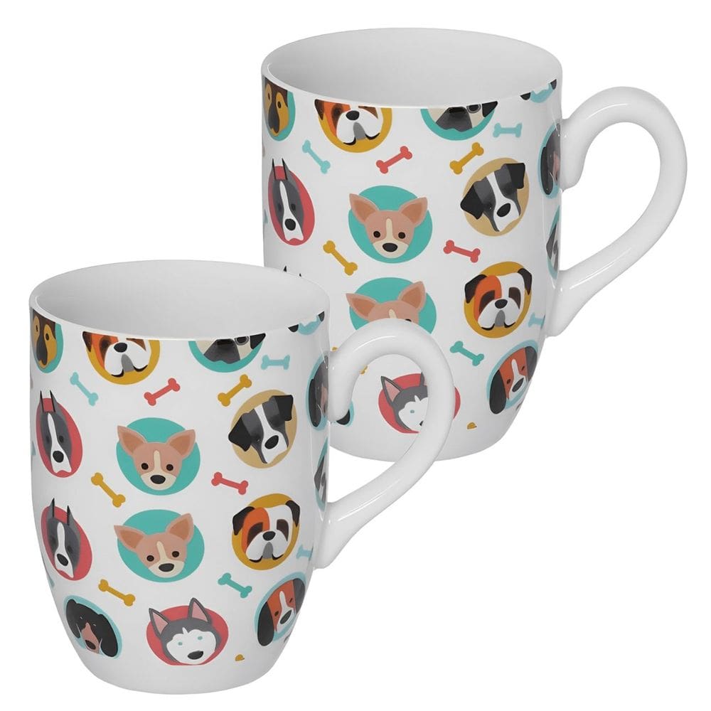 Jogo com 2 Caneca Dogs em Porcelana Colorida 350ml