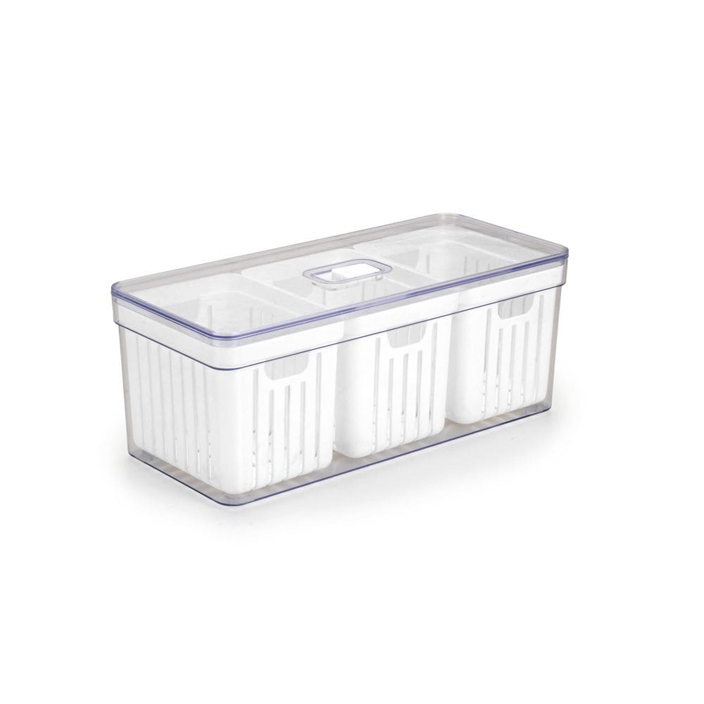Organizador Geladeira Elegance 6,8L c/ 3 Cestos Escorredores Divisória para Alimentos Frutas e Vegetais