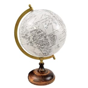 Enfeite Globo Terrestre Decorativo Branco Dourado 32X22X20Cm