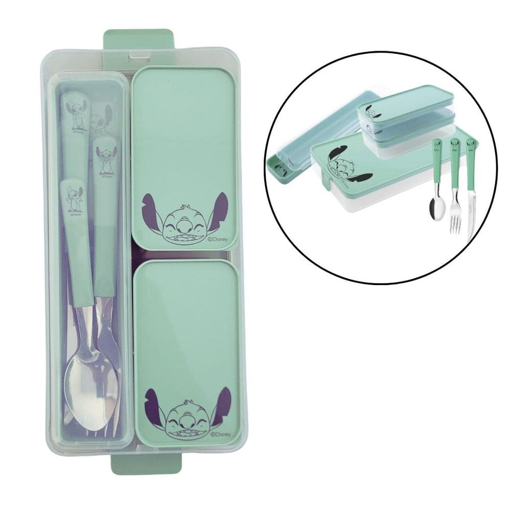 Kit Marmita Para Refeição Stitch Disney 7 Peças Estojo, Potes e Talheres Inox - Simonaggio
