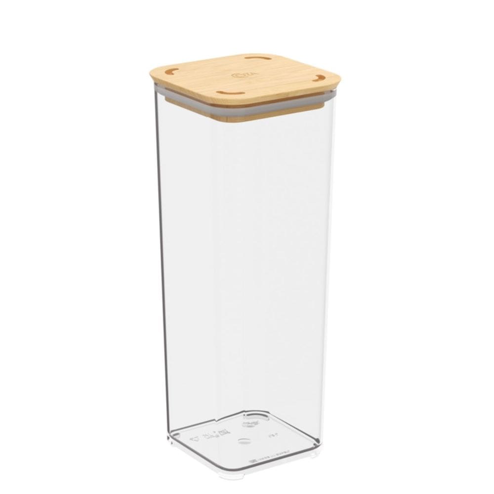 Pote Hermético Cristal com Tampa em Bambu 1,5L, linha Modo Coza