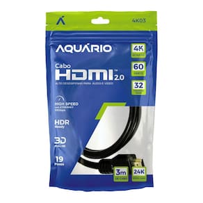 Cabo Hdmi 2.0 Aquário 4K03 4k 3 Metros 3D 19 Pinos