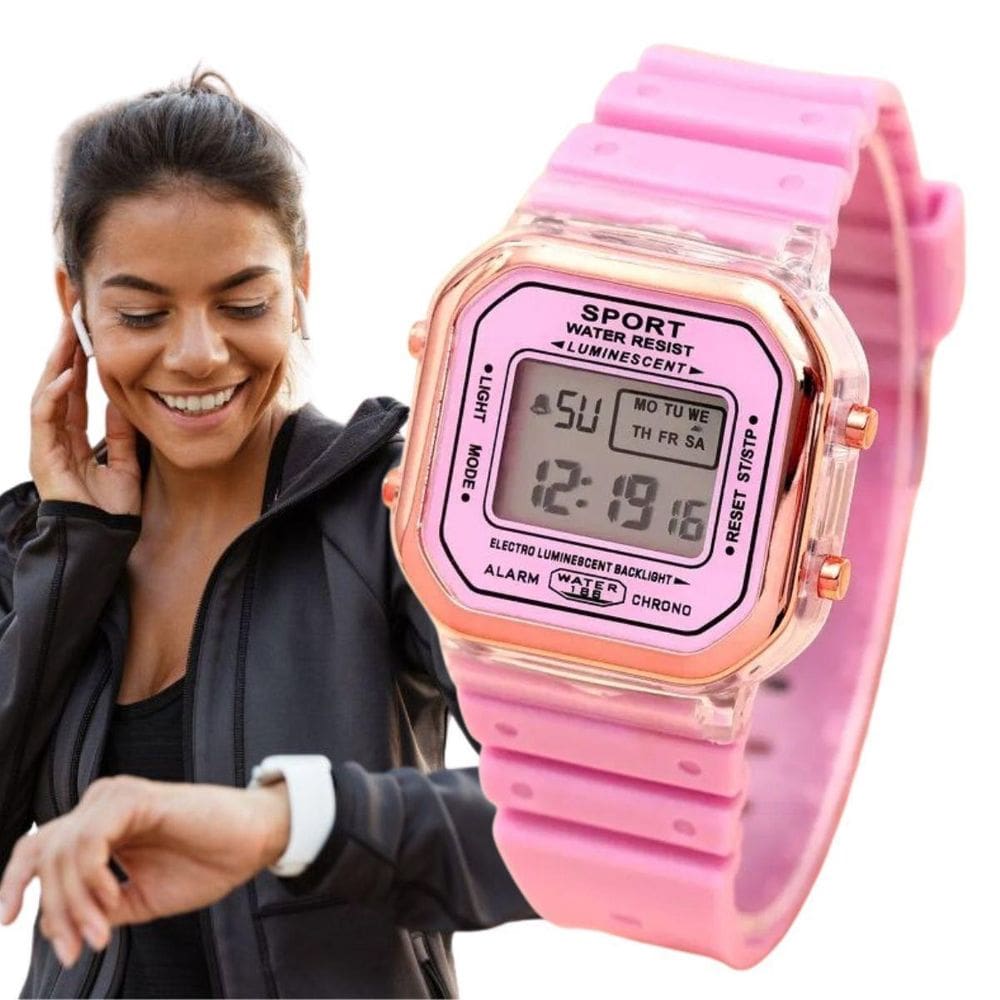 Relógio Feminino Digital Emborrachado Rosé Silicone