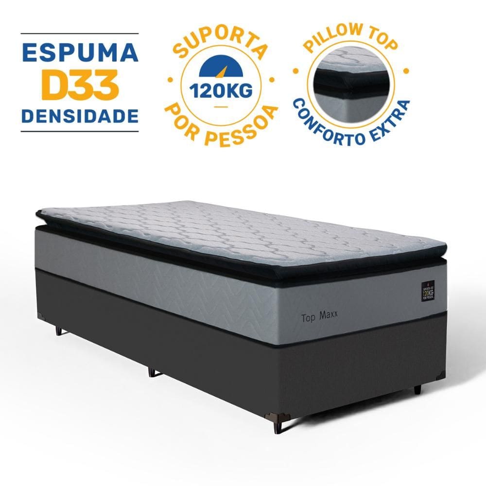 Cama Box com Colchão de Espuma D33 Pillow Top Maxx Solteiro 88cm