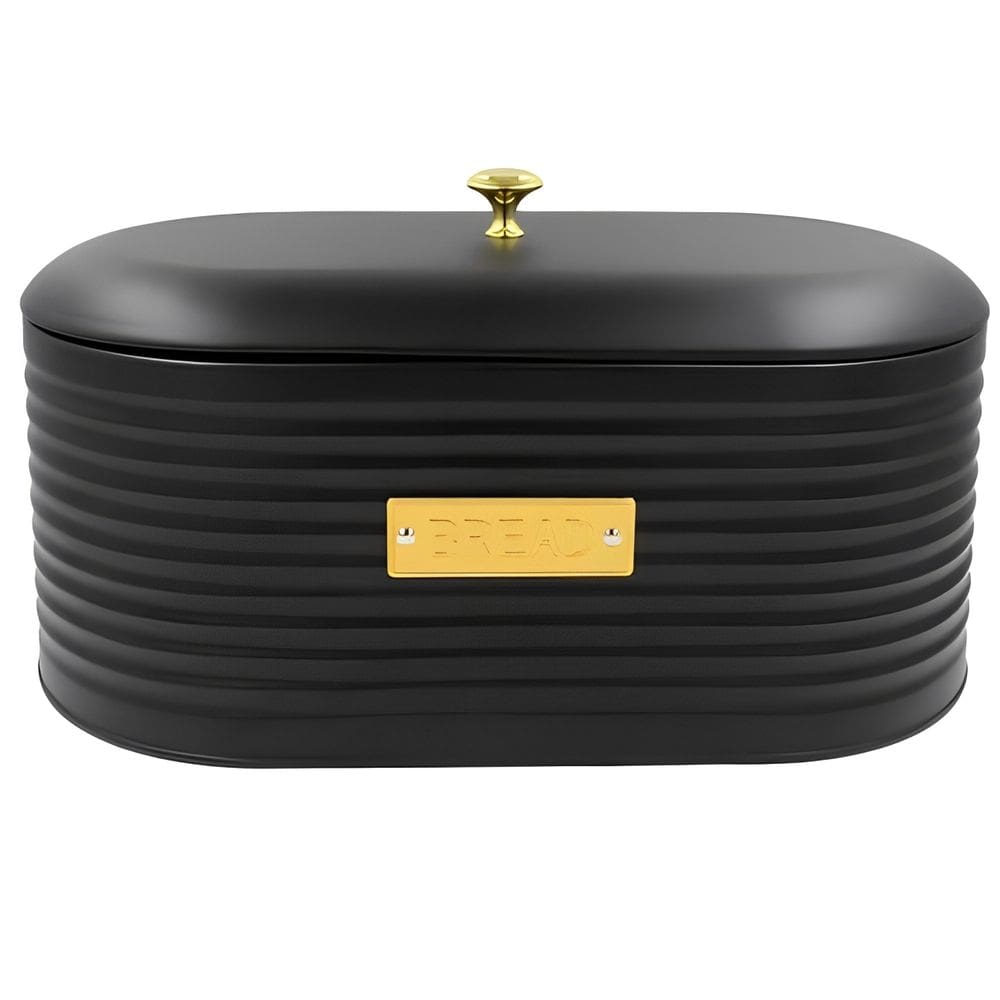 Porta Pão em Metal com Tampa Friso Preto 33,5cm