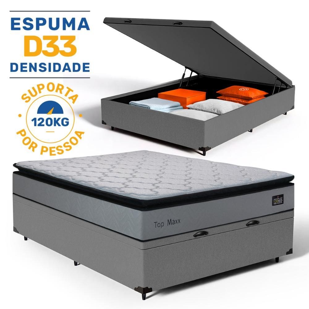 Cama Box Baú com Colchão de Espuma D33 Pillow Top Maxx Casal 138cm