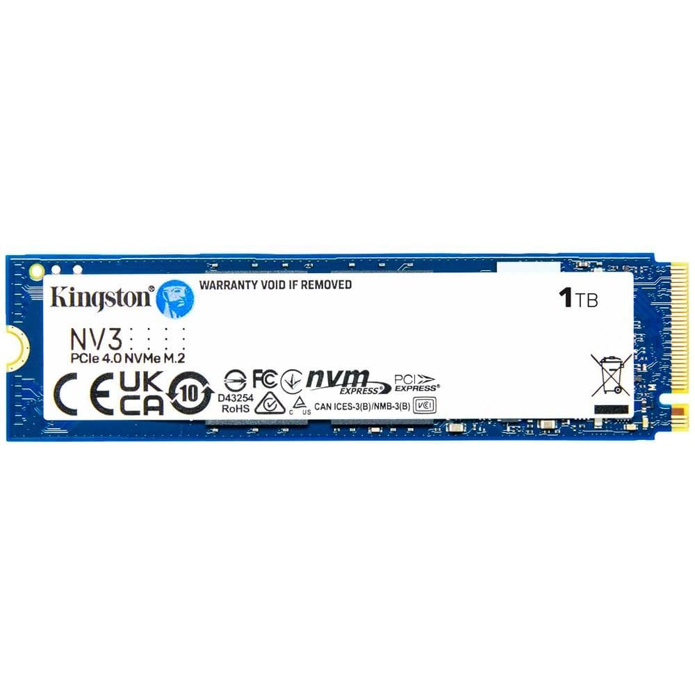 SSD Kingston NV3 1TB M.2 2280, PCIe 4.0 x4, NVMe Leitura: 6000 MB/s, Gravacao: 4000 MB/s SNV3S/1000G