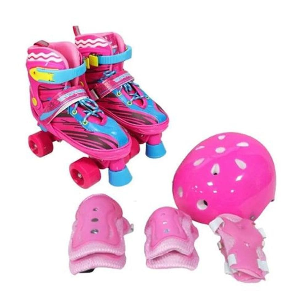 Patins Roller Infantil Ajustável 4 Rodas Com Kit de Proteção Tamanho 30 Ao 33 Unitoys