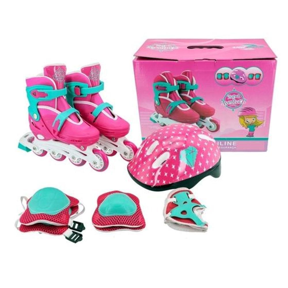 Patins Infantil 4 Rodas Inline Com Kit Proteção Completo Tamanho 30-33 Unitoys
