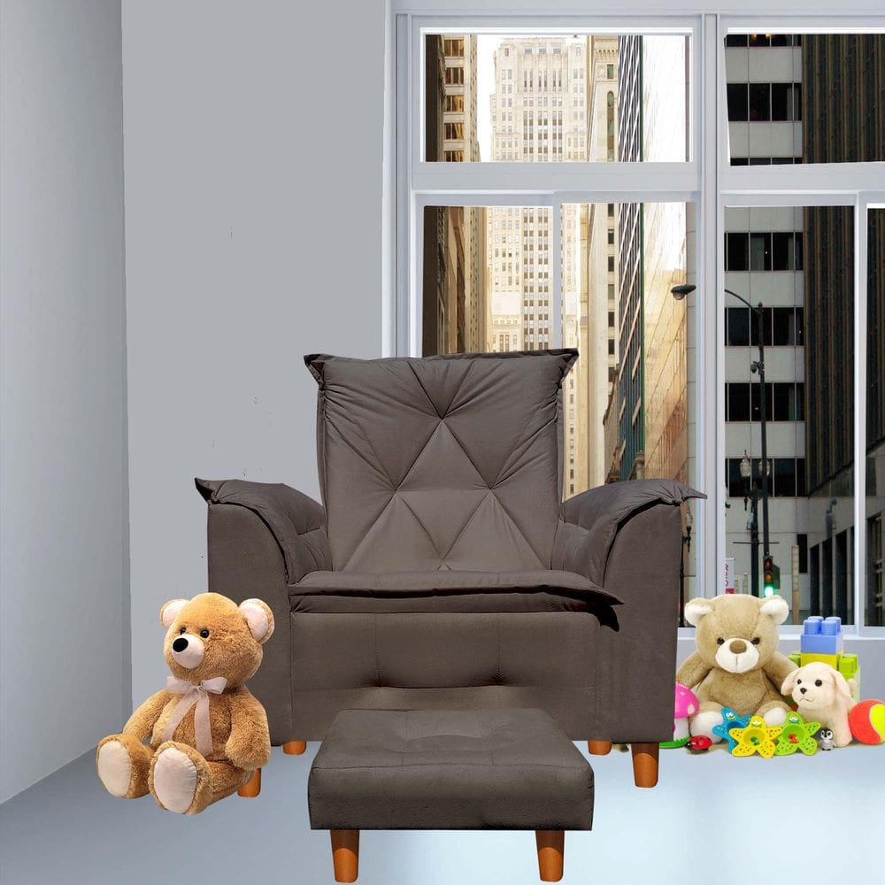 Poltrona De Amamentação Celine Com Puff Suede Marrom