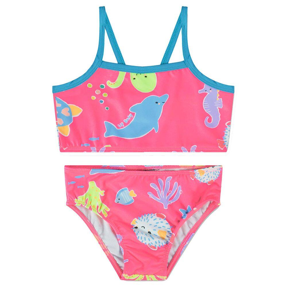 Biquíni Bebê Proteção UV Bichinhos do Mar Pink Neon Up Baby