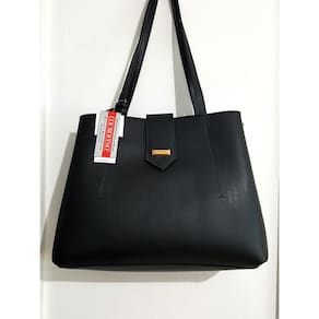 Bolsa Tote Tiracolo Lingueta Grande Preta BSI-5187 - PR