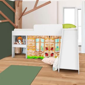 Cama Infantil Elevada Com Escorregador Solteiro Branco Adventure Shop JM