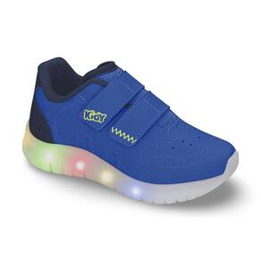 Tênis Infantil Menino Kidy Luz Led - Azul Marinho Amarelo - Divertido Confortável