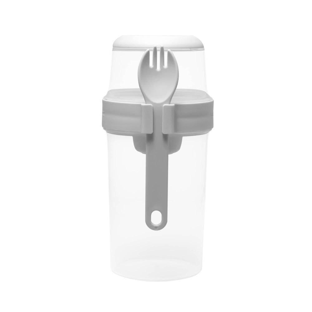 Pote para Salada com Garfo e Alça de Plástico Cinza 1L