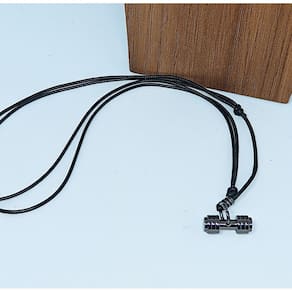 Colar gargantilha Fio Couro Cordão encerado Ajustável Masculino Feminino Pingente Halteres aço Inox Peso Anilha academia