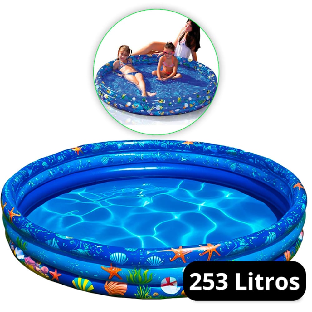 Piscina Inflável Transparente 250 Litros 3 Anéis