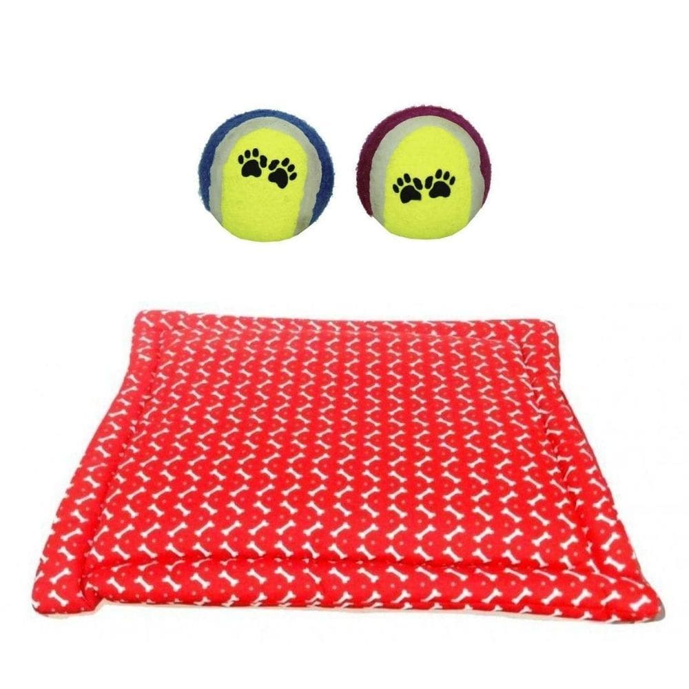 Kit Para Cães E Gatos 1 Colchonete M E 1 Bola Tênis Vermelho
