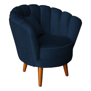 Poltrona Pétala Elegancia Decorativa Com Pés De Madeira Marinho
