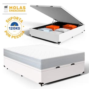 Cama Box Baú com Colchão de Molas Ensacadas Classic Maxx White Casal 138cm