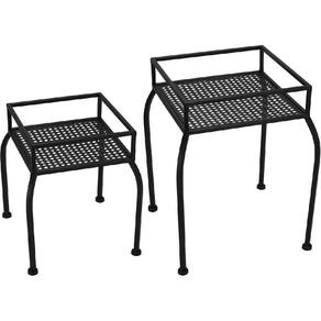 JOGO 2 PEÇAS MESAS LATERAIS DECORATIVAS QUADRADAS HOME&CO METAL PRETO - G:39x26x26 P:30x21x21 cm