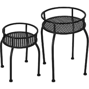 JOGO 2 PEÇAS MESAS DECORATIVAS LATERAIS REDONDAS HOME&CO METAL PRETO - G:39x26x26 P:30x21x21 cm