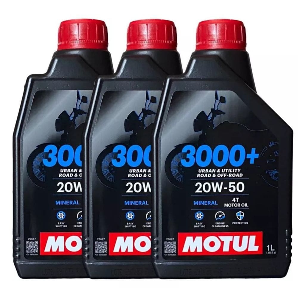 kit 3x Óleo Motor Motul 3000+ 4t 20w50 Jaso Ma2 Mineral 1L DAFRA BAJAJ SUZUKI HONDA
