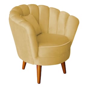 Poltrona Pétala Elegancia Decorativa Com Pés De Madeira Amarelo