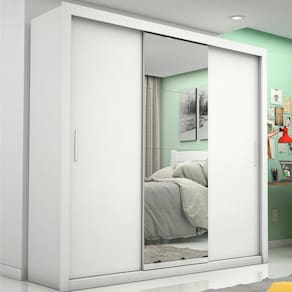 Guarda Roupa Casal Com Espelho 3 Portas de Correr 4 Gavetas Melissa Glass