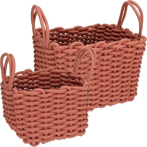 JOGO 2 PEÇAS CESTA ORGANIZADORA DECORATIVA HOME&CO TECIDO TERRACOTA - G:31x27x27 P:26x21x21 cm