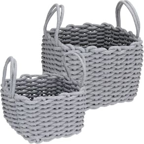 JOGO 2 PEÇAS CESTA DECORATIVA ORGANIZADORA HOME&CO TECIDO CINZA - G:31x27x27 P:26x21x21 cm