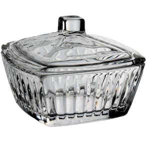 POTICHE DECORATIVO QUADRADO BOMBONIERE HOME&CO COM TAMPA ECO CRYSTAL 6x8x8cm TRANSPARENTE