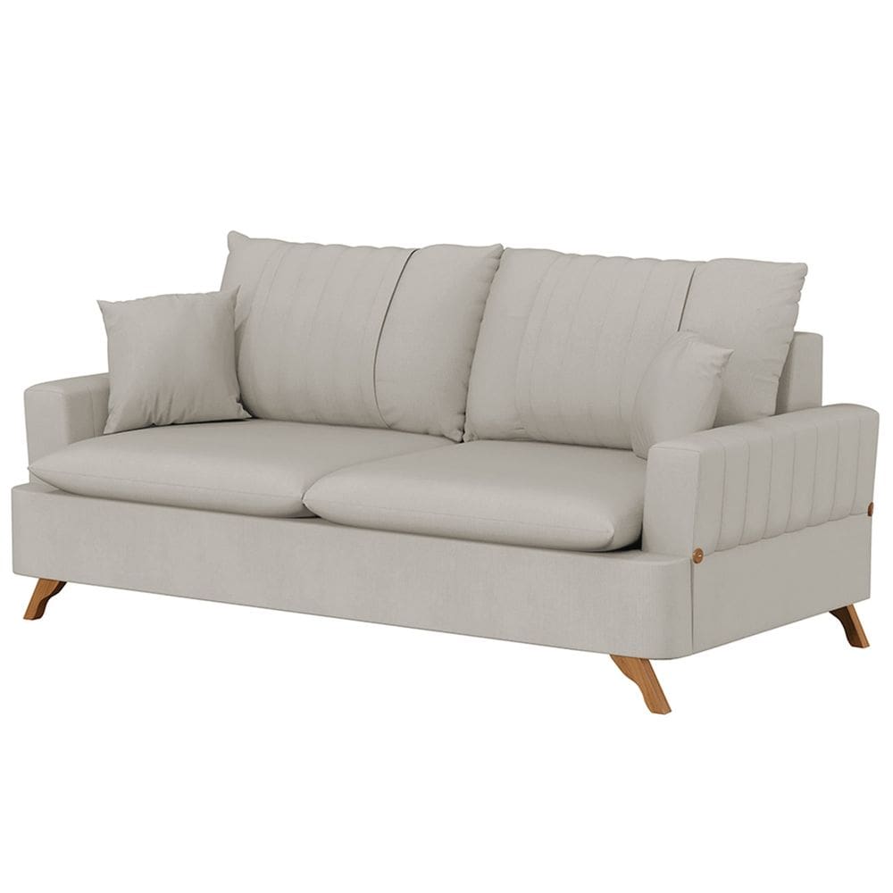 Sofá 200cm 3 Lugares com Almofadas Pés Curvos Veras Suede D05 Bege Claro - Mpozenato