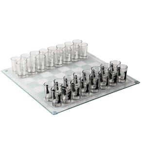 Jogo De Xadrez Com Copos Shot Em Vidro 35X35 Cm