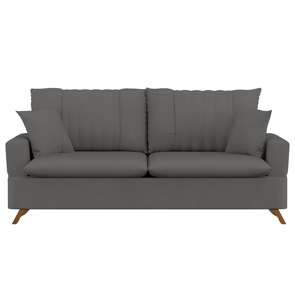 Sofá 180cm 3 Lugares com Almofadas Pés Curvos Veras Suede D05 Cinza - Mpozenato