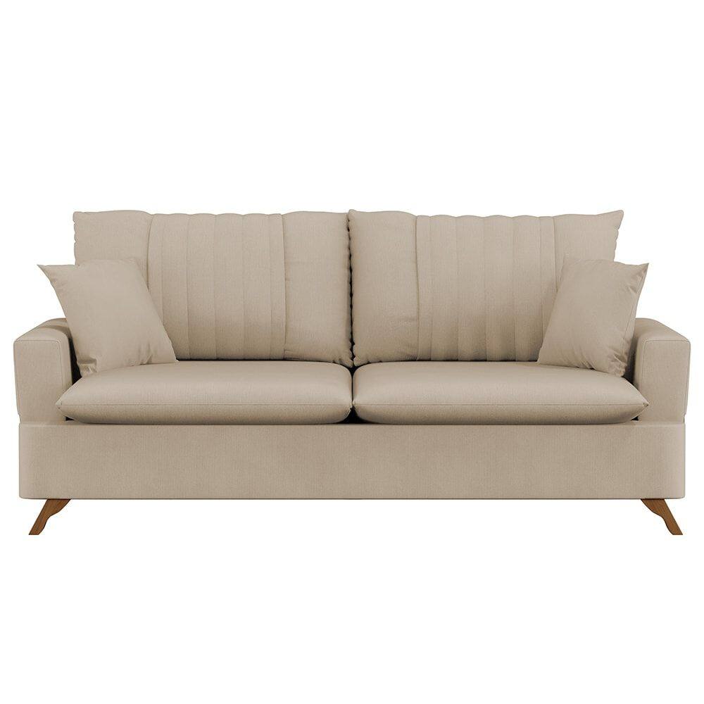 Sofá 180cm 3 Lugares com Almofadas Pés Curvos Veras Suede D05 Bege - Mpozenato