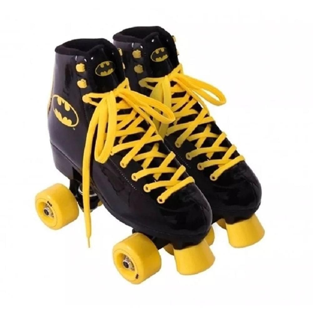 Patins 4 Rodas Batman Mulher Maravilha Retrô Preto E Amarelo Belfix - Cd Tamanho 36