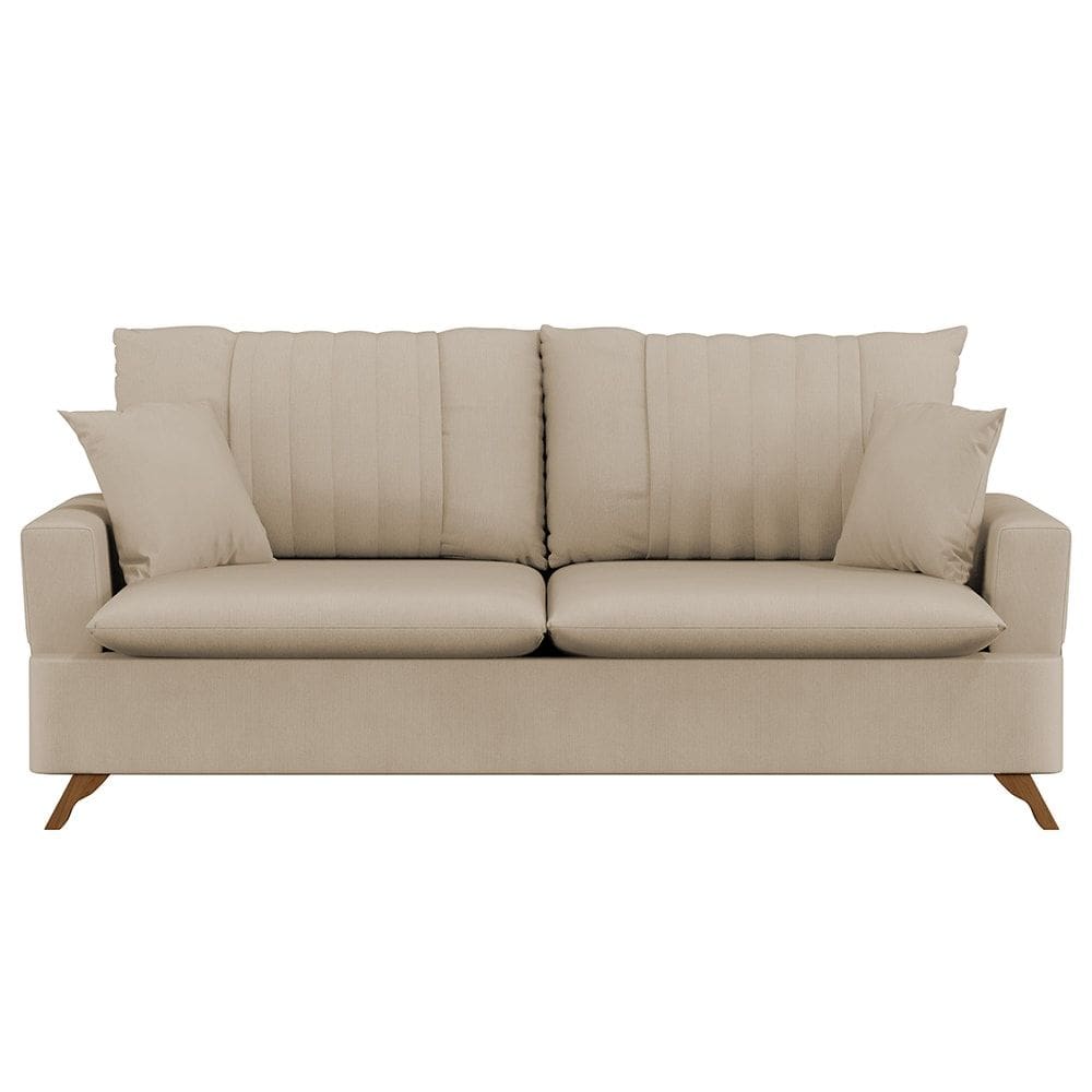 Sofá 200cm 3 Lugares com Almofadas Pés Curvos Veras Suede D05 Bege - Mpozenato