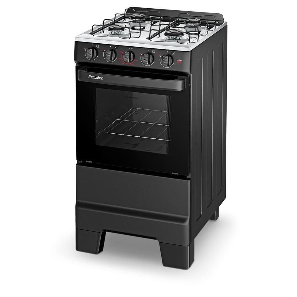 Fogão Esmaltec Ideal Pop 4 Bocas Preto Com Forno Limpa Fácil