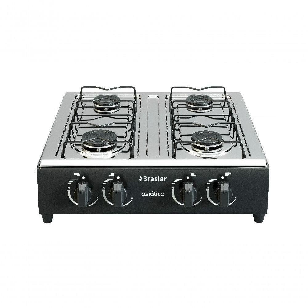 Fogão Portátil Braslar 4 Bocas A Gás Inox Preto - Preto, Bivolt