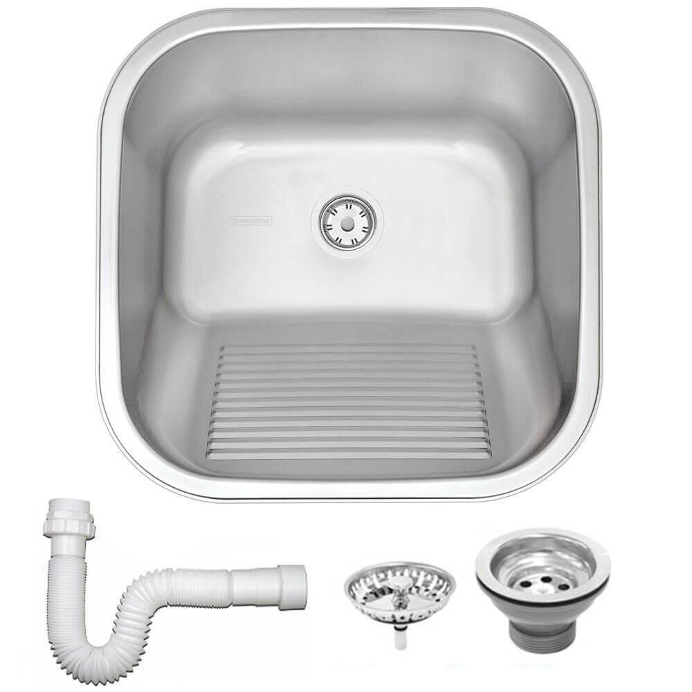 Tanque de encaixe Tramontina HERA 23L em aço acetinado 40x40 cm Sifão 94403107